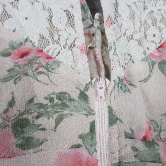 Fate Women's Ruched Floral Lace Crop Top Long Sleeve Ruffle Casual Pink M 178 - Picture 10 of 14